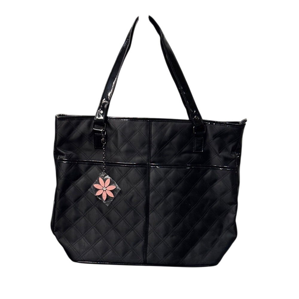 Mary Kay Black Quilted Tote Bag Pink Lining Patent Trim Large Professional Bag